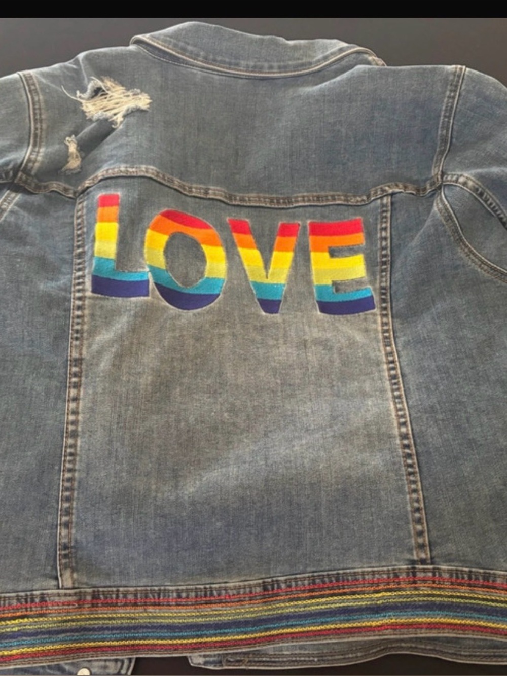 Lane Bryant 22 Pride Denim Jacket with Rainbow 'LOVE' Patch
